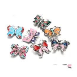 car dvr Clasps Hooks Noosa Snap Rhinestone Buttons Oil Painting Butterfly 18Mm Button Diy Bracelet Necklace Jewelry Gift Drop Delivery Fin Dh32M