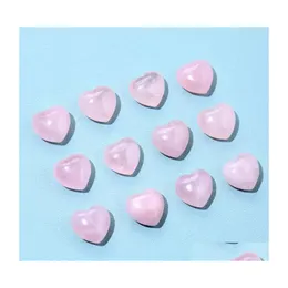dvr per auto Pietra naturale 15 mm Ornamenti a forma di cuore Quarzo rosa Cristalli curativi Energia Reiki Gemma Artigianato Pezzi a mano Decorazione del soggiorno Goccia Dhahs