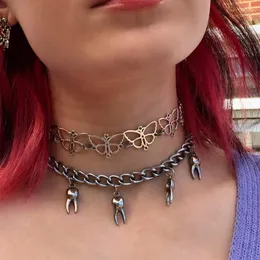 Choker harajuku smycken fjäril koreansk mode estetisk punk goth tänder hänge halsband för kvinnor coola y2k accessoarer egirl