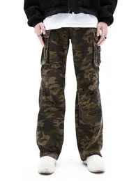 Jeans masculinos Hip Hop Camuflagem pesada Roupas de trabalho homens e mulheres Pocket Pocket Pocket Loose Tactical Tactical Cargo Jeans Z0225