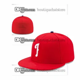 One Piece Men's Team Basball Fitted Hats Black Navy Blue Red Color " Philadelphia " P Flat Sport Full Closed Caps Mix Size 7- 8 For Men and Women