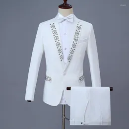 Men's Suits Men's White Slim Fit Shawl Lapel Collar 2 Piece Tuxedo Suit Set Wedding Tux Blazer Jacket And Pants Costume Clubwear