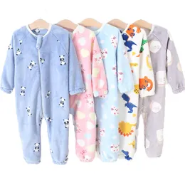 Pyjamas baby pyjamas för pojkar flickor tjock varm pyjama höst barn flanell onesies jumpsuits vinter barn tecknad filt sömnkläder 230227