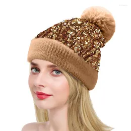 Gorro Feanie/caveira Caps de inverno chapéu de inverno pomens pompom gorro women cubra o boné de malha brilhante lã de lã gorros fêmea delm22