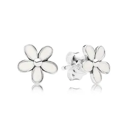Pandora için Beyaz Daisy Çiçek Saplama Küpe 925 STERLING Gümüş Moda Düğün Mücevherleri Kadınlar Kız Arkadaşı Hediye Tasarımcı Küpe Seti Orijinal Kutu