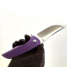최신 디자인 John Barker Custom Knives Violet Dragon Scale Hokkaido Flipper M390 Blade TC4 Titanium Folding Knife Tactical Outdoo2389