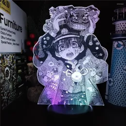 Nattljus toalettbundet Hanako Kun 3D LED -ljus Yugi Amane Anime Figur RGB Lamp för vänner gåva lava sovrum bord manga dekor