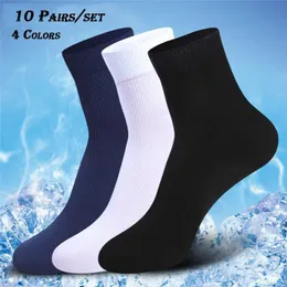 Herrstrumpor 10 par Bambu Fiber Men Socks Summer Thin Stripe Long Socks Men Silk Socks Business Socks No Heel Calcetines HOMBRE Z0227