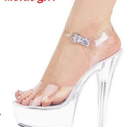 Sandalet McLubgirl 34-43 Yaz Seksi Süper Yüksek Topuklu 15 cm Stiletto Su Geçirmez Platform Şeffaf Kristal Düğün Ayakkabıları LFD 230225