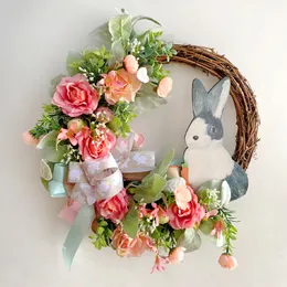 Easter Decorative Spring Party Bunny Flowers & Wreaths Front Door Wall Hanging Decoration Rabbit Garland For Home Decor