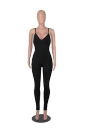 Designer-Ripp-Jumpsuits für den Sommer, Spaghettiträger, rückenfrei, Strampler mit Brustpolster, V-Ausschnitt, Yoga-Jumpsuits, lässige Fitness- und Fitnessstudio-Kleidung 9356