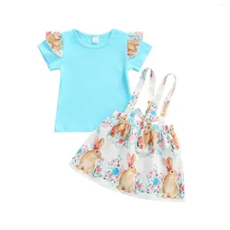Kleidung Sets Lioraitiin 1-6 Jahre Kleinkind Baby Girl 2pcs Osterset Kurzschläfe Festes Top-Hemd Tierdrucke Rock-Outfit