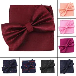 Bow Ties Fashion Mens Dot Solid Bowtie Pocket Square Set Vintage Purple Red Black Bule For Fomal Business Wedding Party 2PC Gift