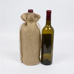 보석 파우치 6.3 "x12.6"천연 황마 와인 병 커버 Hessian Linen Drawstring Pouch 선물 가방 크리스마스 결혼식 호의 가방