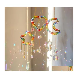 samochód DVR dekoracje ogrodowe czakra szklany kryształ Suncatcher wiszący księżyc łapacza wisiorki wiatrowe Rainbow Prism Drop wisnięcie domu d dhjbc