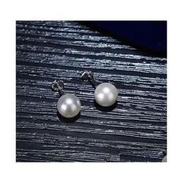 car dvr Dangle Chandelier Quality Round White Ctured Akoya Stud Pearl Earrings For Women Drop Delivery Jewelry Dhbay