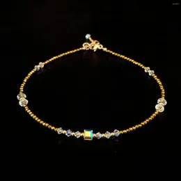 Anklets Lii Ji Golden Hematite Austrian Crystal 14K Gold Filled Anklet 24 3cm Natural 2mm Stone Handmade Jewelry For Women Gift