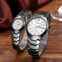 Relojes de pulsera Relojes de pareja negros Top para hombre Fecha automática Semana Reloj de pulsera de cuarzo para mujeres Relogio Masculino Regalos LoverWristwatches