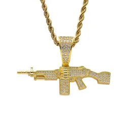 Anhänger Halsketten Männer Iced Out Maschinengewehr Halskette Gold Silber Farbe Messing Gothic CZ Hip Hop Schmuck Mit Edelstahl Kette