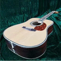 Guitarra eléctrica acústica para el cuerpo de dreadnought de madera natural de 41 pulgadas con guitarra de abeto sólido eq abalone