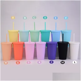 Tumbler 16oz farbige Acrylbecher mit Deckel und STS Doppelwand Matt Plastikmagie Trinksaft Tasse Kaffeetasse FY4421 DROP DELIV DH0MV