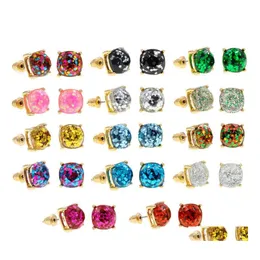 bil dvr stud inspirerad stil opal glitter studs guld regnbåge fyrkantiga charm örhängen kvinnor mode smycken örons dropp leverans dhseq