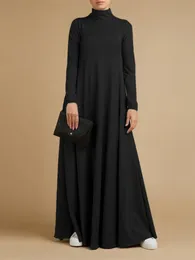 Etnik Giyim S5XL Vintage Katı Müslüman Elbise Womenturtleneck Sundress Sıradan Uzun Kollu Maxi Vestidos Kadın Bahar Çöp 230227