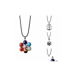 CAR DVR Pendant Neckor 4 Color Arrive Flower of Life 7 Chakra Stone Yoga Symbol Reiki Health AMET Natural Necklace Drop Delivery Smycken DHE4Q