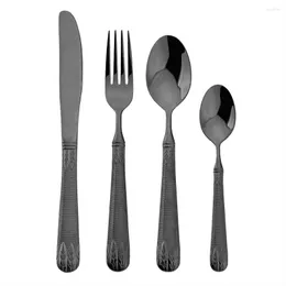 Dinnerware Sets JANKNG 4Pcs Black Cutlery Set Wheat Ears Pattern 304 Stainless Steel Knife Fork Spoon Dinner Western Kitchen