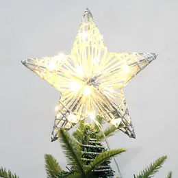 Juldekorationer Träddekoration Batteridriven LED Top Star Gradient Color Glowing 3D Xmas Navidad