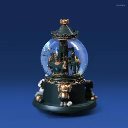 زخرفة الحفلات Merry-Go Go-Go Myberious Crystal Ball Music Box Tabletop Craft Resin