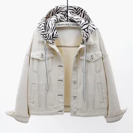 Women's Jackets Spring 2023 Korean Fashion Boyfriend Denim Jacket Coat Women Zebra Hooded Outerwear Loose Long Sleeve Short Jeans FemaleWome