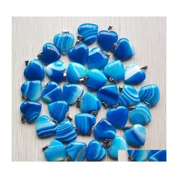 car dvr Charms 20Mm Blue Stripe Onxy Dyed Heart Stone Pendants For Necklace Jewelry Making Drop Delivery Findings Components Dh1Pw