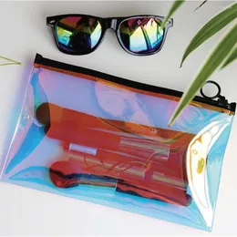 Косметические сумки 2023 Модная лазерная пакета прозрачная багажника с большим макияжем для макияжа Организатор щетки Необходимый чехол для мытья макияж