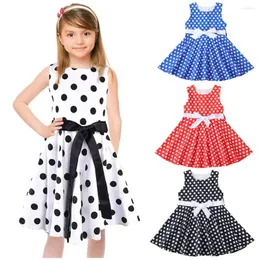 Kız Elbiseler Moda Kızlar Vintage Elbise Polka Dot Prenses Salıncak Rockabilly Party Çocuklar Yaz Boynu Her GÜNLÜK