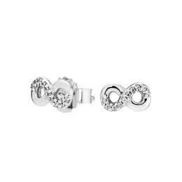 Verklig Sterling Silver Sparkling Infinity Stud ￶rh￤ngen f￶r Pandora Fashion Wedding Party Jewelry for Women Girl Girl Gift Cz Diamond Earring med originall￥da