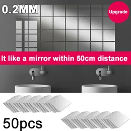 Wall Stickers 0.2mm thickness-50Pcs 15x15cm Mirror Tiles Sticker Square Self Adhesive Stick On DIY Home Decoration 230227
