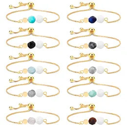 10 Colors Handmade Volcanic Stone Beaded Bracelet 14K Gold Adjustable Box Chain Rope Beads Tiger Eye Yoga Energry Anxiety Relief Jewelry Accessories for Women