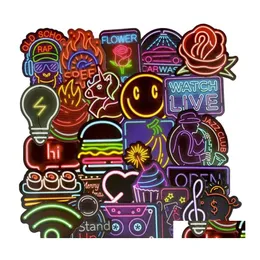 car dvr Car Stickers 50Pcs/Lot Neon Light Posters Graffiti Skateboard Snowboard Laptop Lage Motorcycle Bike Home Decal Gifts For Kids Drop D Dhxmy