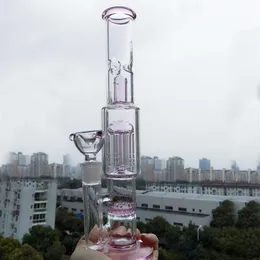 Pink Thick Glass Smoking Water Pipe Bubbler Bong 8 Arms Recycler Perc Oil Rig with 14 4mm Female Joint228f