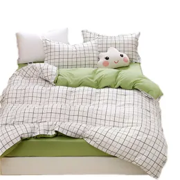 Sängkläder sätter nordiska enkla rayon sängkläder set vuxen täcke täcke gröna rutiga sängkläder säng linne ark singel dubbel drottning kung qulit täcker 230227