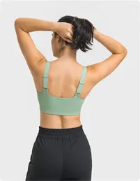 Camicie attive da donna a prova di collo a U medio alto impatto atletico reggiseno traspirante sensazione di nudo cinghia regolabile a costine yoga fitness