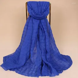 エスニック服jtvovo runmeifa 2023パリの糸純粋な色しわくした格子縞のスカーフイスラム教徒の女性夏の薄いベールヒジャーブヘッドスカーフヒザブショール