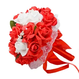 Elegante bruid handen vasthouden boeket romantische rozenbloem parel bruiloft bruids/bruidsmeisje satijnen bloem