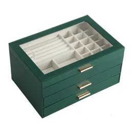 Jewelry Boxes WEJEBOX Green Leather Jewelry Box Jewelry Organizer Earring Ring Bracelet Storage Box Gifts Joyeros Organizador De Joyas 230227