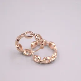 Hoop Earrings Real 18K Rose Gold 4mm Square Link Shape Band 17mm Outside Diameter Stamp Au750 For Woman