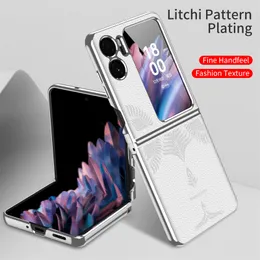 Folding Leather Litchi Pattern Plating Phone Case for OPPO Find N2 Flip Handsome Lighter Design Shell