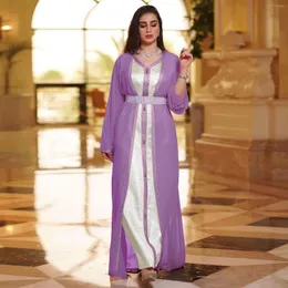 Ethnic Clothing Summer Fashion Style Muslim Women Long Sleeve V-neck Polyester Abaya Dubai Dress