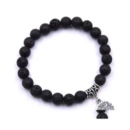 car dvr Charm Bracelets Fashion Tree Of Life Charms 8Mm Black Lava Stone Bracelet Diy Aromatherapy Essential Oil Diffuser Yoga Jewelry Drop D Dhqo4