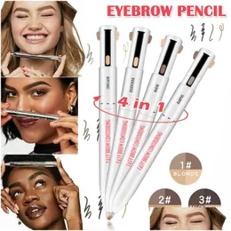 Potenziatori per sopracciglia 4 in 1 Penna contorno facile da indossare Impermeabile Definizione Evidenziazione Matita per sopracciglia Trucco Cosmetic Drop Delivery Hea Dh4Jw